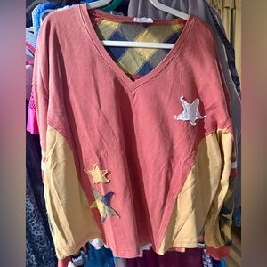 Colorful Star Patch V-Neck Top